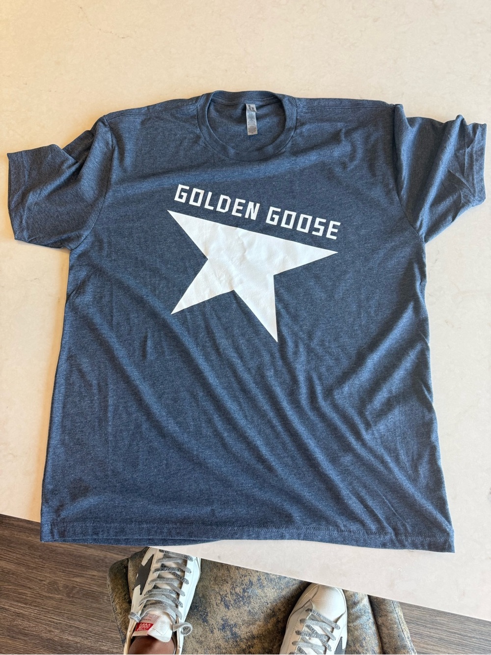 Next Level Apparel TriBlend Men's Navy Graphic T-Shirt in XL with Golden Goose